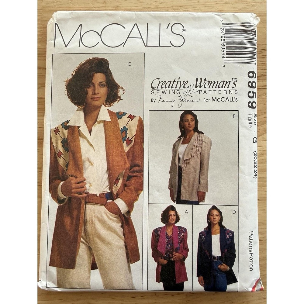 McCall's Nancy Zieman Creative Women's Pattern 6959 Misses' Unlined Jacket 20-24